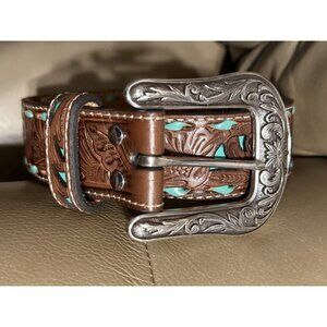 NACONA BELT CO Inlay Buck Style N3410433 Brown Turquoise Size Small 28-32 Inches
